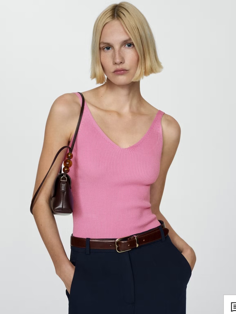 Mango Pink Ribbed V-Neck Tank